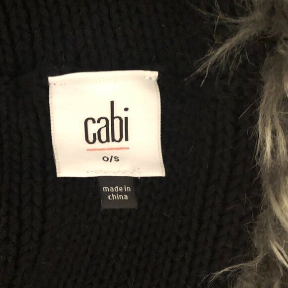 CABI Infinity Scarf Women's Size O/S Black Gray Faux Fur Trim Twist - Picture 6 of 9